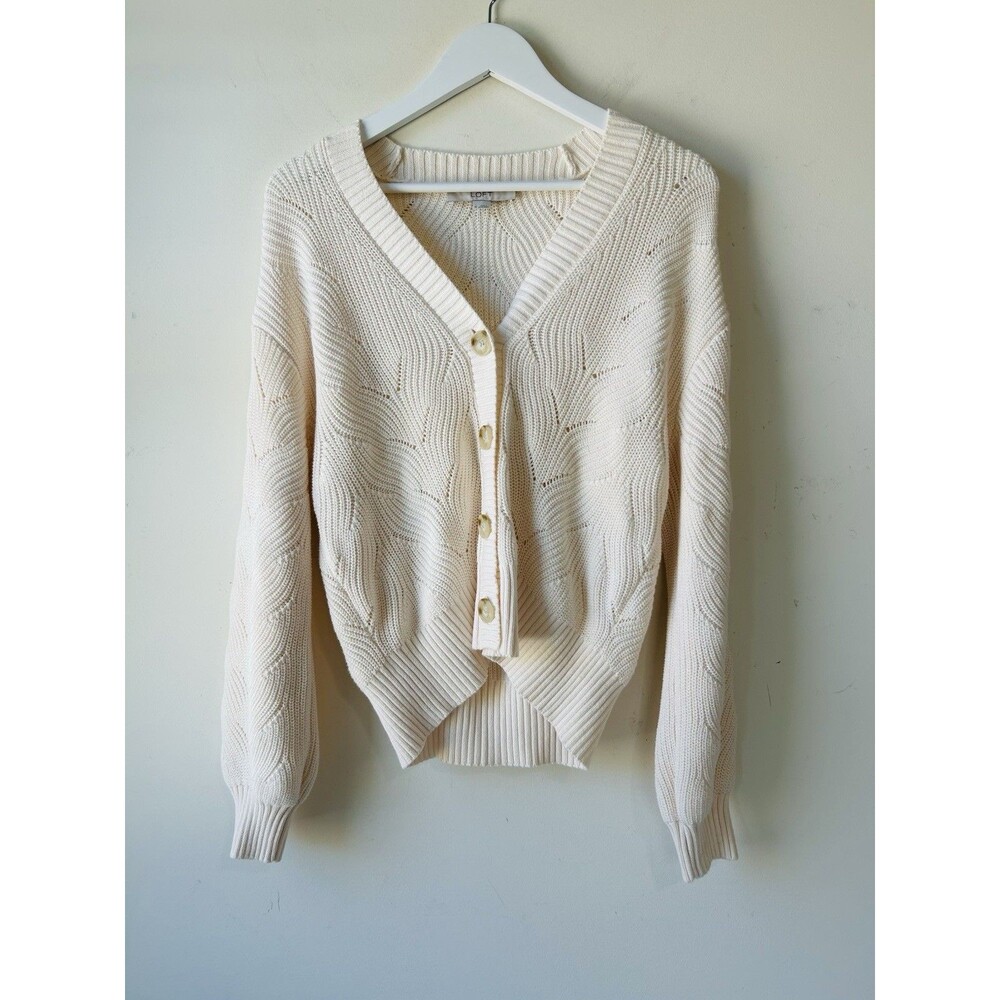 Loft Women’s M Ivory Cardigan Button Down Chunky Knit Sweater Cotton Cozy Fall